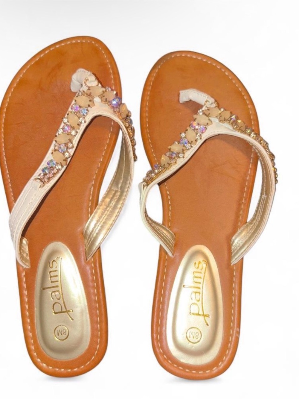 Palms Gold Jeweled Toe-Post Sandals - Tan Footbed